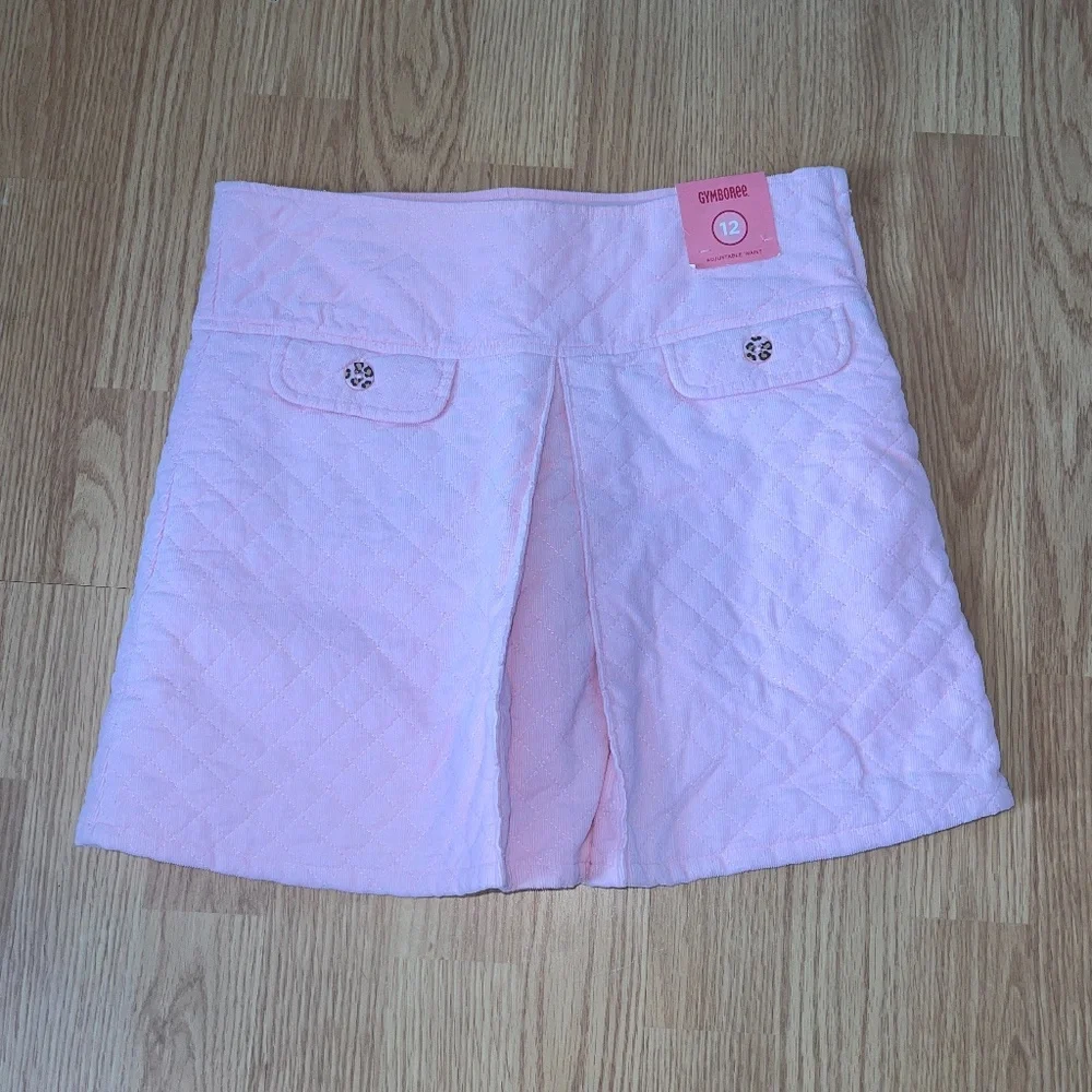 NWT Girls Gymboree Pink Quilted Mini Skort With Cheetah Buttons Size 12